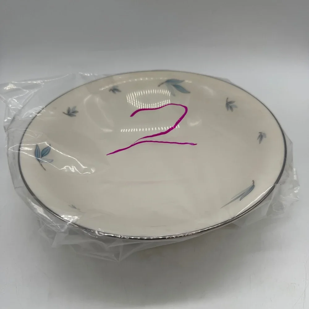Syracuse China Celeste‎ Serving Bowl Blue Leaf Silver Trim Vintage Made in USA